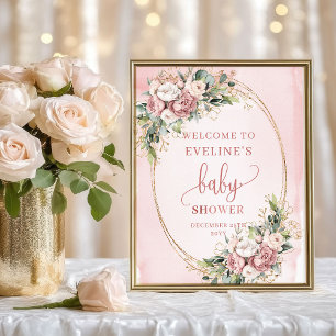 Trend Willkommen Blush Rosa Florales Babyshower-Sc Poster