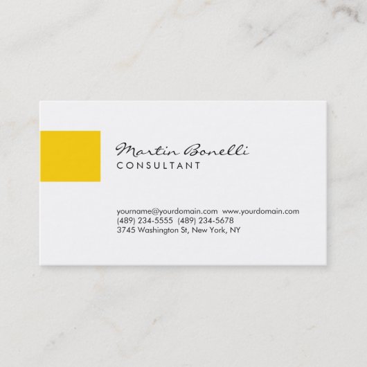 Trend Yellow White Minimalistisch Script Business  Visitenkarte (Vorderseite)