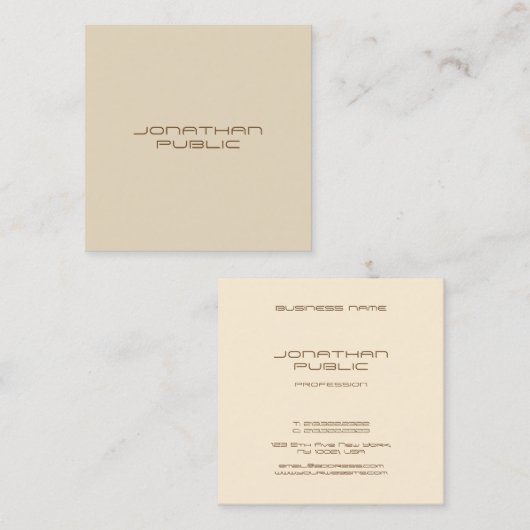 Trendbeige einfache Vorlage Minimalistisch Moderne Quadratische Visitenkarte (Vorne/Hinten)
