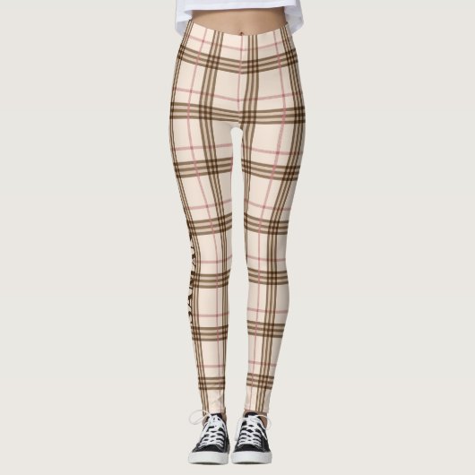 Trendbeige Rosa Rosa Goldgold Thompson Tartan Leggings (Vorderseite)