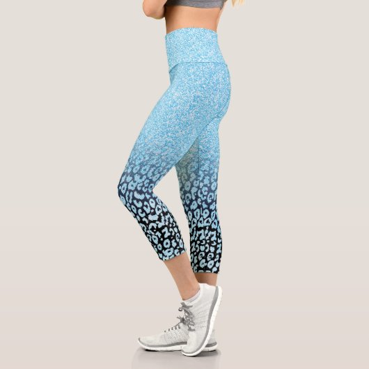 TrendBlack & Blue Glitzer Ombre Leopard Print to Capri Leggings (Links)