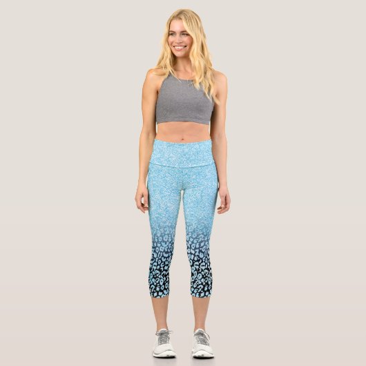 TrendBlack & Blue Glitzer Ombre Leopard Print to Capri Leggings (Vorderseite)