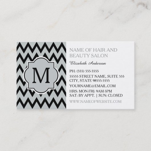TrendBlack Zickzack Zigzag Monogram Hairstylist Visitenkarte (Vorderseite)