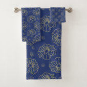 Trendblau, goldfarben-schicke Blumenmuster Badetuc Badhandtuch Set (Insitu)