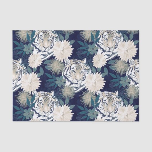 Trendblau Tiger Animal Watercolor Blumendesign Seidenpapier (Vorderseite)