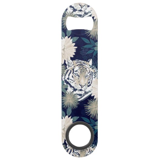 Trendblau Tiger Animal Watercolor Blumendesign Speed Flaschenöffner (Vorderseite)