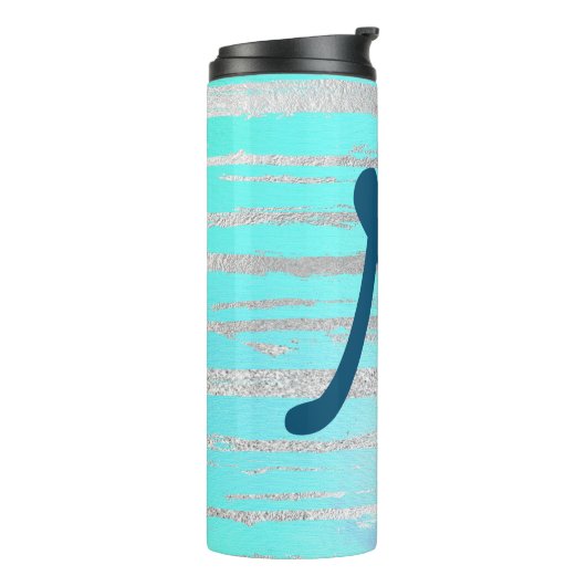 Trendblau und silber Monogramm Thermosbecher (Nach links gedreht)
