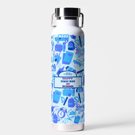 Trendblau zurück zur Schulform Trinkflasche (Vorne)
