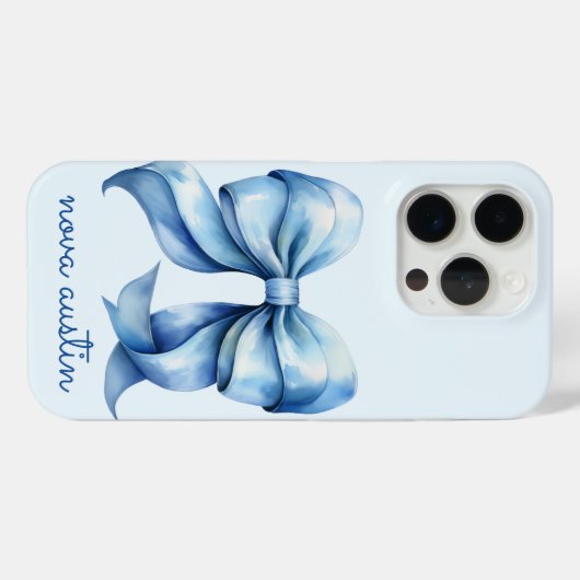 Trendblauer Bow Personalisiert mit Name Monogram Case-Mate iPhone Hülle (Rückseite (Horizontal))