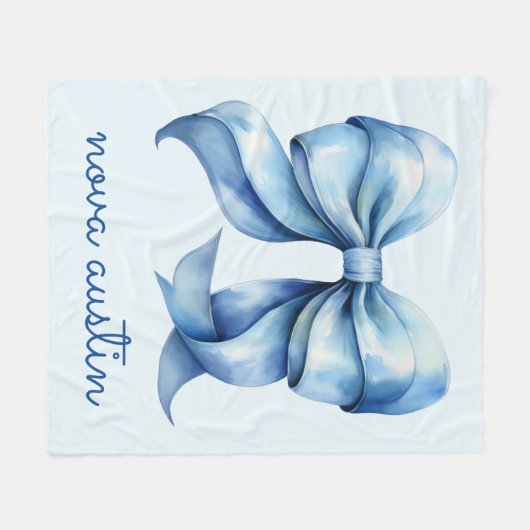 Trendblauer Bow Personalisiert mit Name Monogram Fleecedecke (Vorderseite (Horizontal))