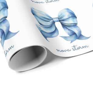 Trendblauer Bow Personalisiert mit Name Monogram Geschenkpapier