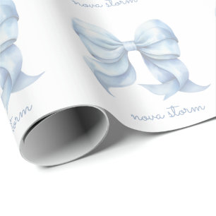 Trendblauer Bow Personalisiert mit Name Monogram Geschenkpapier