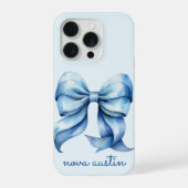 Trendblauer Bow Personalisiert mit Name Monogram iPhone Hülle (Rückseite)