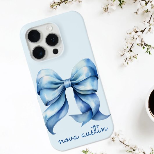 Trendblauer Bow Personalisiert mit Name Monogram iPhone Hülle
