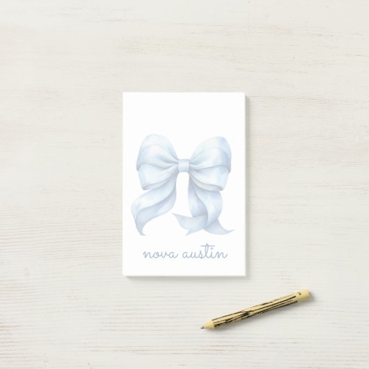Trendblauer Bow Personalisiert mit Name Monogram Post-it Klebezettel (Auf Schreibtisch)