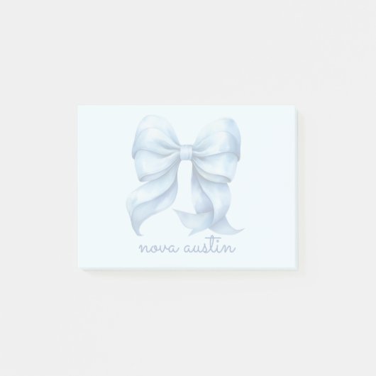 Trendblauer Bow Personalisiert mit Name Monogram Post-it Klebezettel (Vorderseite)