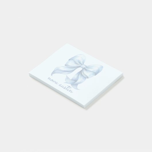 Trendblauer Bow Personalisiert mit Name Monogram Post-it Klebezettel (angewinkelt)
