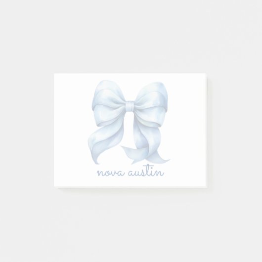 Trendblauer Bow Personalisiert mit Name Monogram Post-it Klebezettel (Vorderseite)