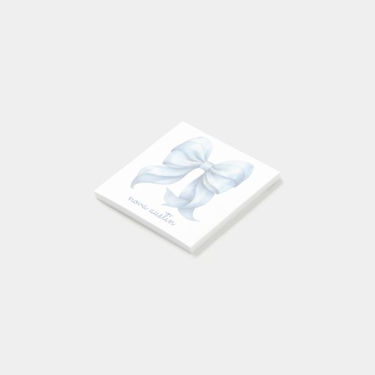 Trendblauer Bow Personalisiert mit Name Monogram Post-it Klebezettel (angewinkelt)