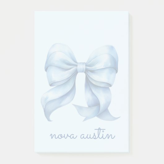 Trendblauer Bow Personalisiert mit Name Monogram Post-it Klebezettel (Vorderseite)