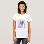 Trendblauer Schmetterling mit Muster Abstrakt T-Shirt (Vorne ganz)