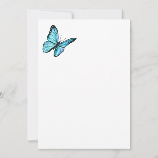 Trendblaues Schmetterling-Brautparty Einladung (Rückseite)