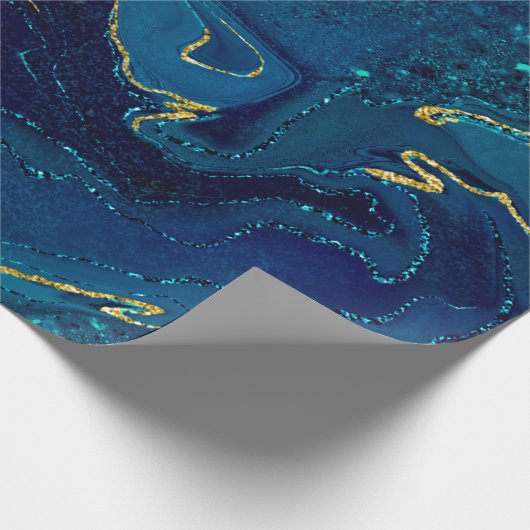 Trendblaues türkisfarbenes Marmordesign Geschenkpapier (Ecke)