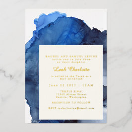 TrendBlue Abstrakt Watercolor Bat Mitzvah Gold Folieneinladung