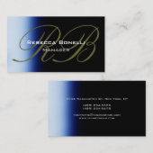 TrendBlue Black Monogram Business Card Visitenkarte (Vorne/Hinten)