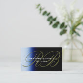 TrendBlue Black Monogram Business Card Visitenkarte (Stehend Vorderseite)
