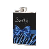 Trendblue Zebra Print IMITATE Glitz Bow mit Namen Flachmann (Links)