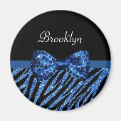 Trendblue Zebra Print IMITATE Glitz Bow mit Namen Magnet (Vorne)