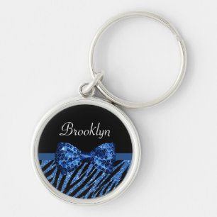 Trendblue Zebra Print IMITATE Glitz Bow mit Namen Schlüsselanhänger