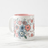 Trendblush Pink Blue Boho Blume Zweifarbige Tasse (Vorderseite Links)