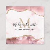 Trendblush Pink Gold Glitzer Agate Monogram Quadratische Visitenkarte (Vorderseite)