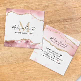 Trendblush Pink Gold Glitzer Agate Monogram Quadratische Visitenkarte