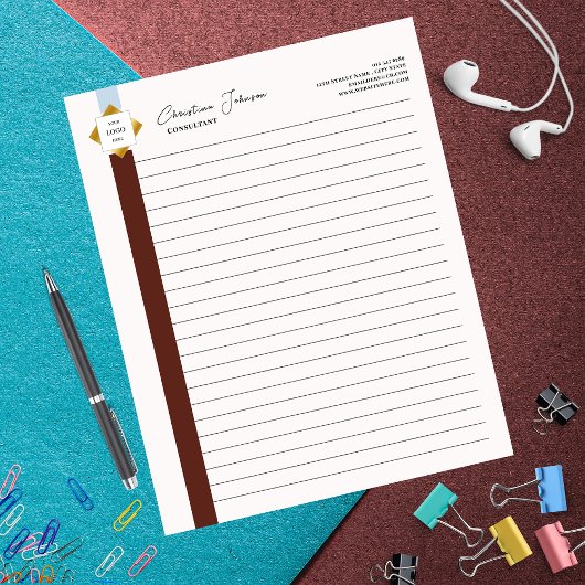 Trendbraune Streifen-Gold-Logo Notizblock