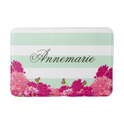 TrendCountry Chic Pink Blumenstrauß Stripes Badematte (Vorderseite)