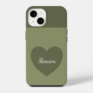 Trendfarbe Reed Green Herz & Name Minimalist iPhone 14 Hülle