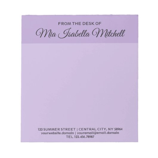Trendfarbe - Soft Violet Geschäftsschreibblock Notizblock (Vorderseite)