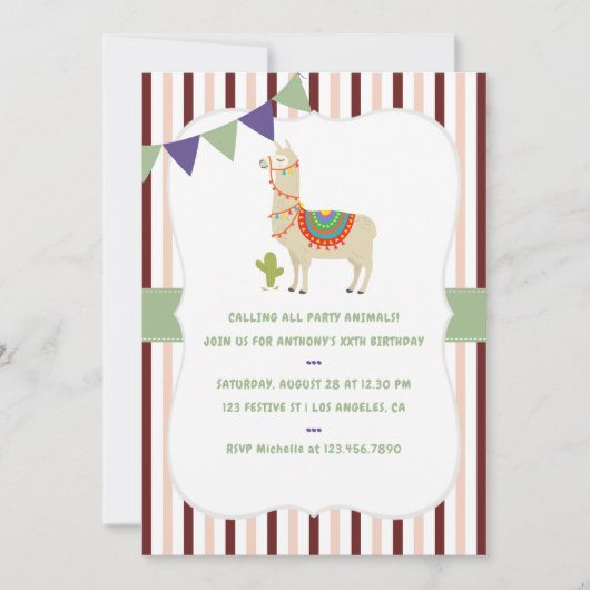 Trendfarben Llama Birthday Party Einladung (Vorderseite)