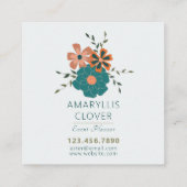 Trendfarbene, Aquamarine, orangefarbene Gemusterte Quadratische Visitenkarte (Rückseite)