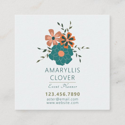 Trendfarbene, Aquamarine, orangefarbene Gemusterte Quadratische Visitenkarte (Rückseite)