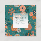 Trendfarbene, Aquamarine, orangefarbene Gemusterte Quadratische Visitenkarte (Vorderseite)