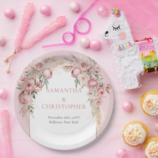 Trendfarbene Aquarellgras-Rose Blume Pampas Pappteller (Party)