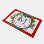 Trendfarbene Aquarellkiefer mit blauen Weihnachtsk Fußmatte (Schrägansicht)