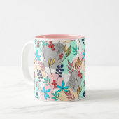 Trendfarbene Blätter handbemalt niedliches Design Zweifarbige Tasse (Vorderseite Links)