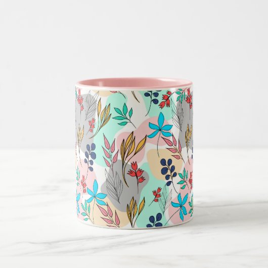 Trendfarbene Blätter handbemalt niedliches Design Zweifarbige Tasse (Mittel)