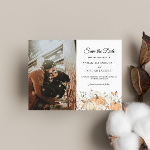 Trendfarbene Blume & Pumpkins Herbst Ankündigungspostkarte