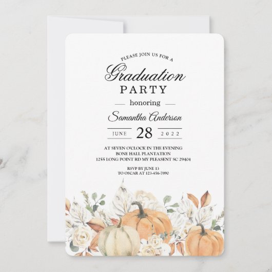 Trendfarbene Blume & Pumpkins Herbst Einladung (Vorderseite)